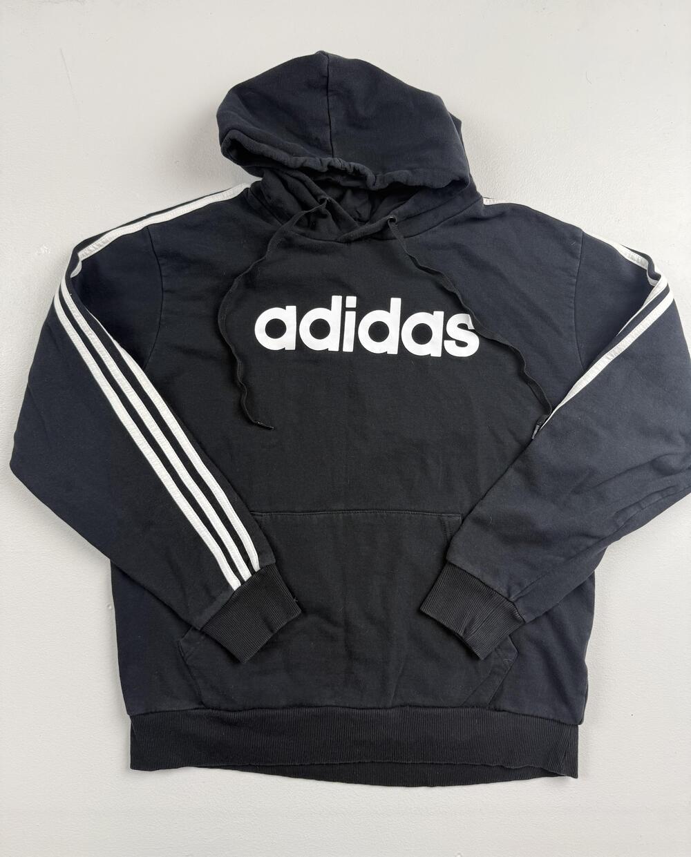 Adidas Hoodie Sweatshirt Mens XL Black Pullover Fleece Big Logo 3 Stripes